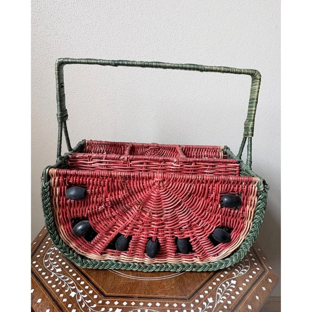 Vintage Wicker Watermelon Utensil Basket